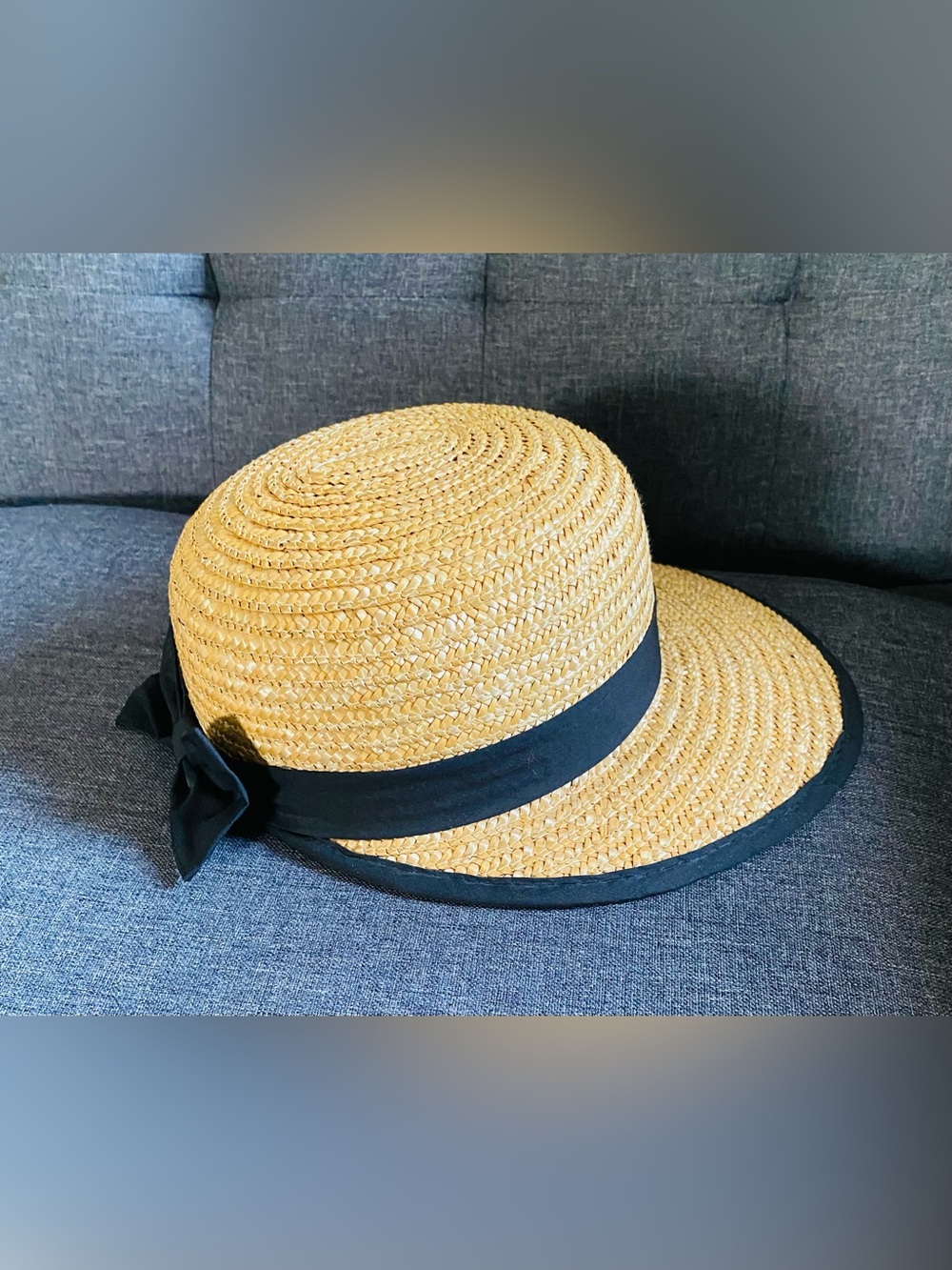 Women’s Arlin Straw Wide Brim Sun Hat with Black Ribbon n’ Bow